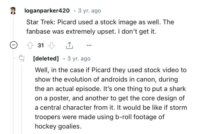 Star Trek fans got extremely upset with the use of stock photos as well