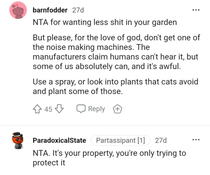 This redditor advises the OP not to get the noise-making machines