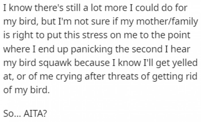 OP doesn't believe she deserves all the stress that's put on her