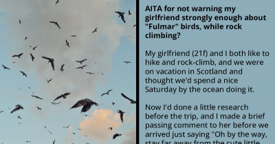 Girlfriend Gets Angry At Her Boyfriend During Their Rock Climbing Trip For Not Warning Her About The Nasty Thing Fulmars Can Do