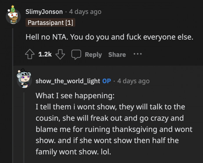 At this rate, OP and her dog are better off spending Thanksgiving with just the two of them