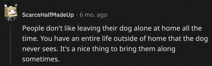 I agree but all dog owners have to understand that there are limitations to the places you can take your dog to