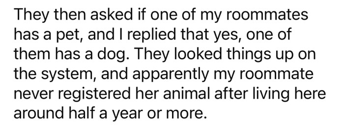 OP answered their question honestly without realizing she could get her roommate in trouble.