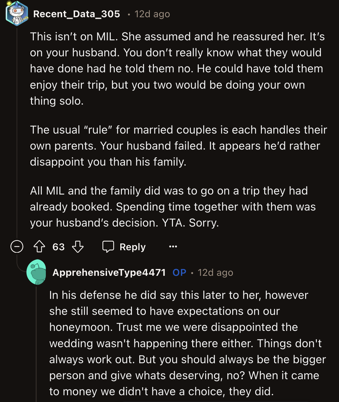 OP seemed to have more expectations from her MIL than she does for her husband.