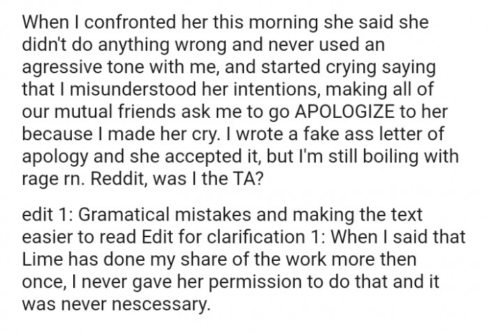 The OP's Friend Made All of Our Mutual Friends Ask Him to Go Apologize to Her