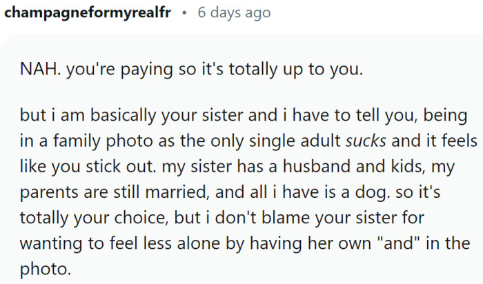 This Redditor understands how sister might be feeling