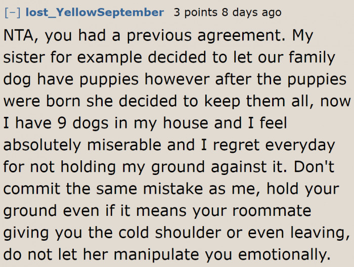 The OP needs to hold her ground or she'll end up in a situation similar to this Redditor.