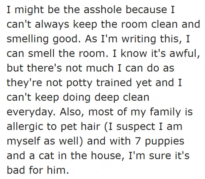 The teenager wonders if he's wrong for keeping the little ones in his room.