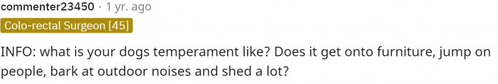 Some people wanted a bit more information, as they thought maybe behavior issues were what was keeping them from wanting the dog around.