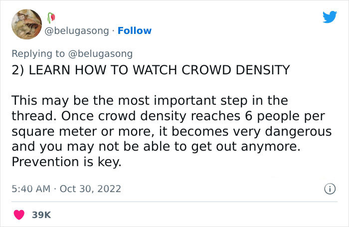 Be observant. Learn how to watch crowd density–6 people per square meter.