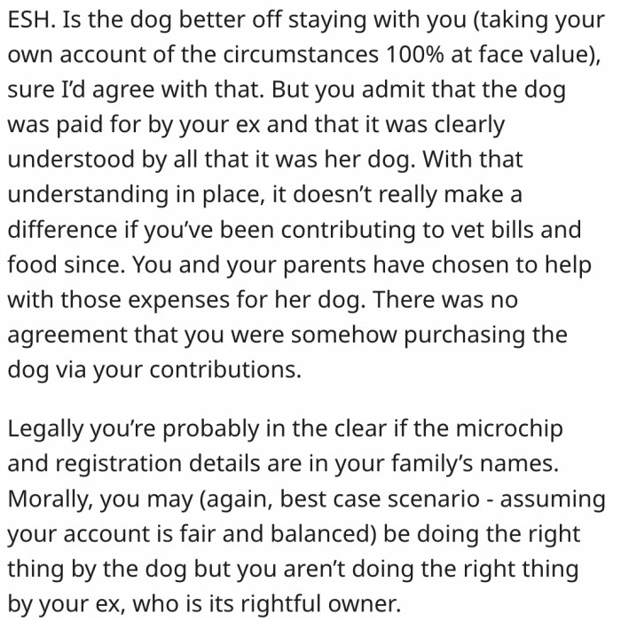 19. He should return the dog to his ex because that was the original agreement.