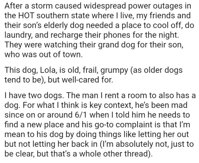 OP's family was watching their grand dog for their son, who was out of town