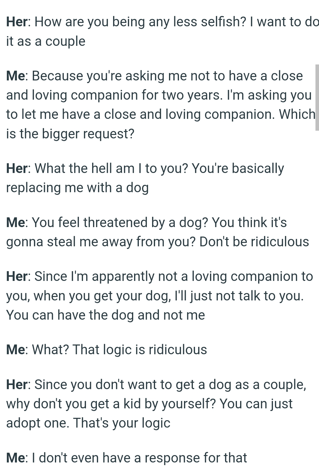 The OP is basically replacing her with a dog