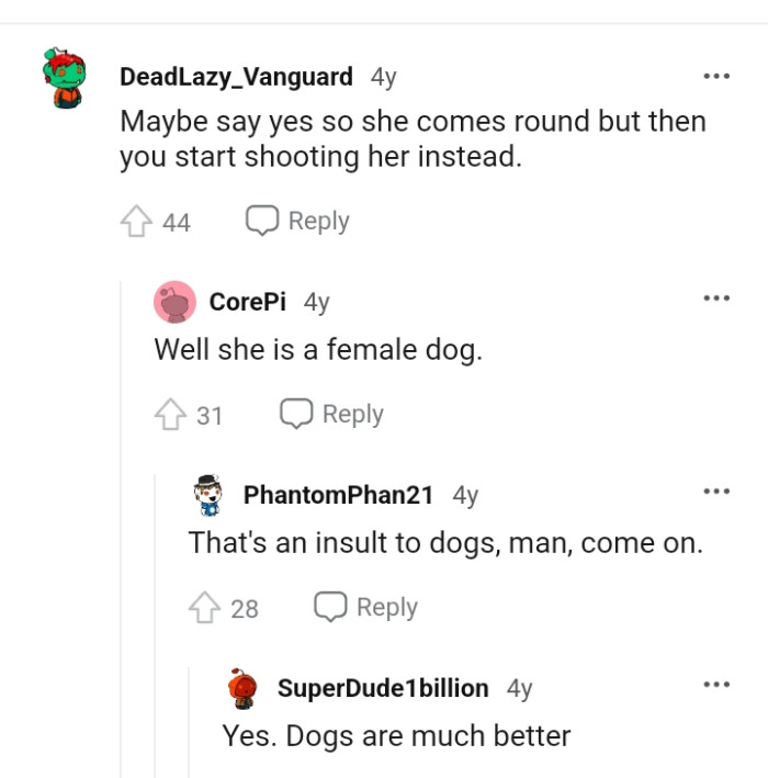 This Redditor suggests the OP should shoot at the aunt instead