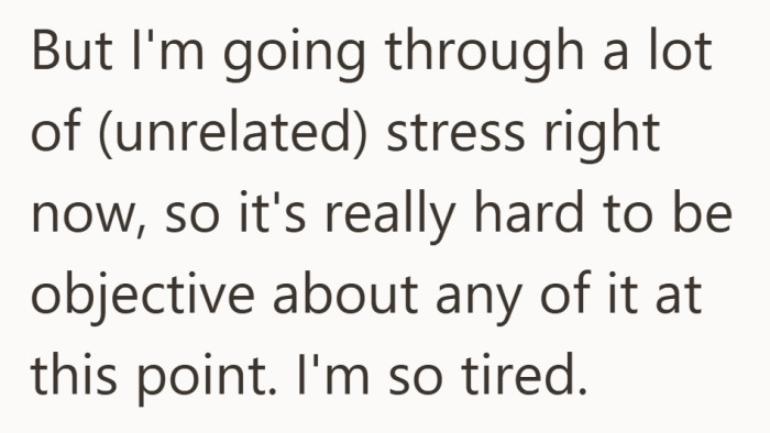 The fight hit at the worst possible time, piling on to stress she was already carrying.