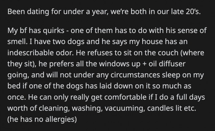 OP is getting tired of washing her bedding because he stays with her on weekends.