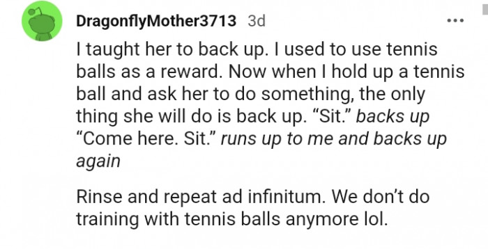 14. This dog was taught to back up