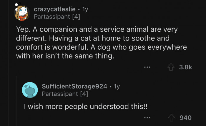 There's a difference between a service animal and a companion.