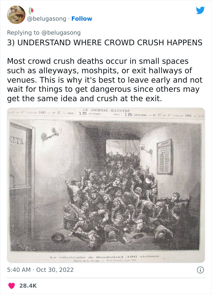 Understand where crowd crush happens. Small spaces–be cautious.