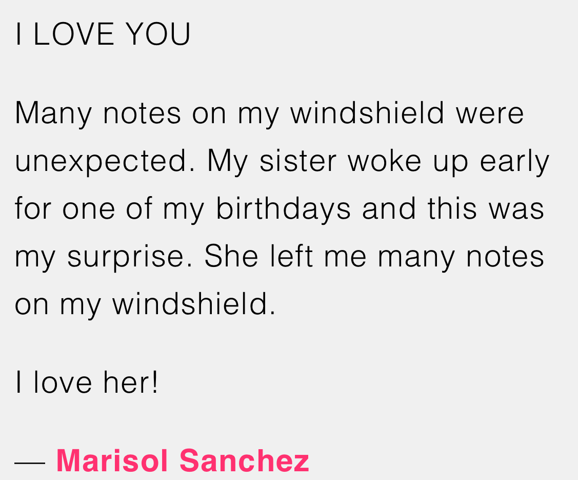 Marisol Sanchez explains why she found so many notes on her windshield (picture above)