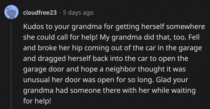 It is sad that accidents like these happen, but Styx was such a good boy for recognizing that OP's grandma needed help, and he stayed by her side the whole time.