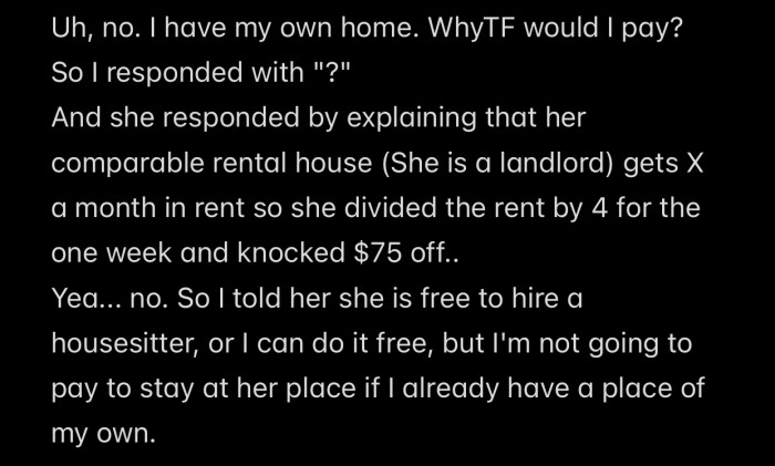 OP was completely surprised after her sister requested that she has to pay rent.