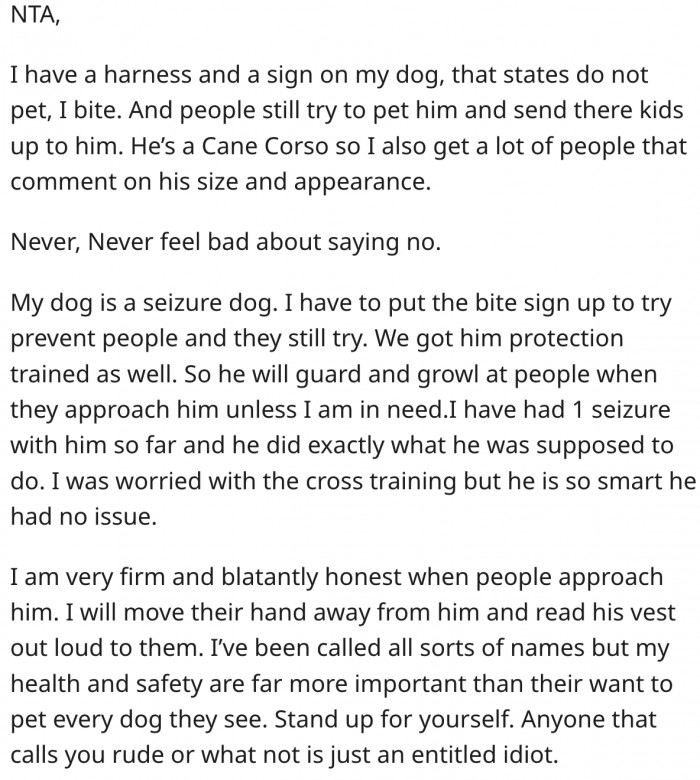 1. She should prioritize her health and never feel bad about keeping people away from her dog.