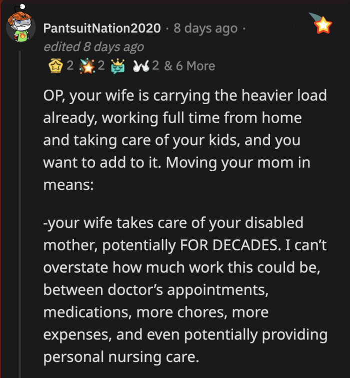 They outlined just how much burden the move would add to his already overtaxed wife