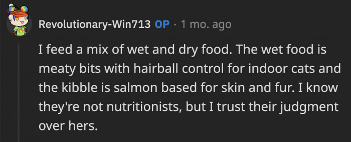 OP Replied to a Now Deleted Comment and Explained the 'McDonald's for Cats' Food She Feeds Her Pet