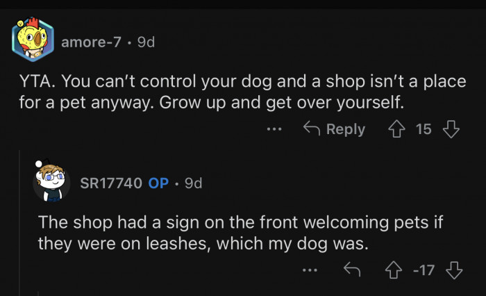 The store welcomes pets and their owners.