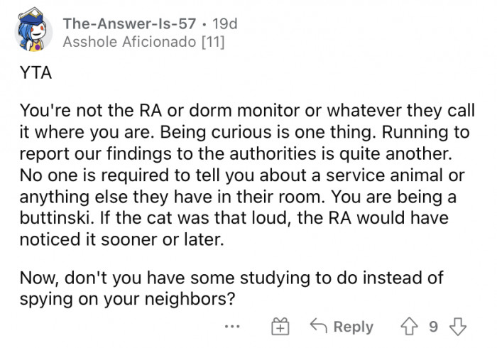 "Don't you have some studying to do instead of spying on your neighbors?"