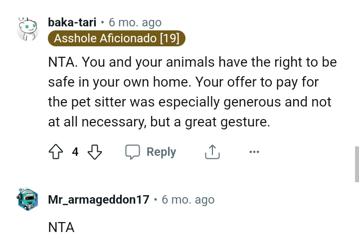 The OP offered to pay for pet sitting