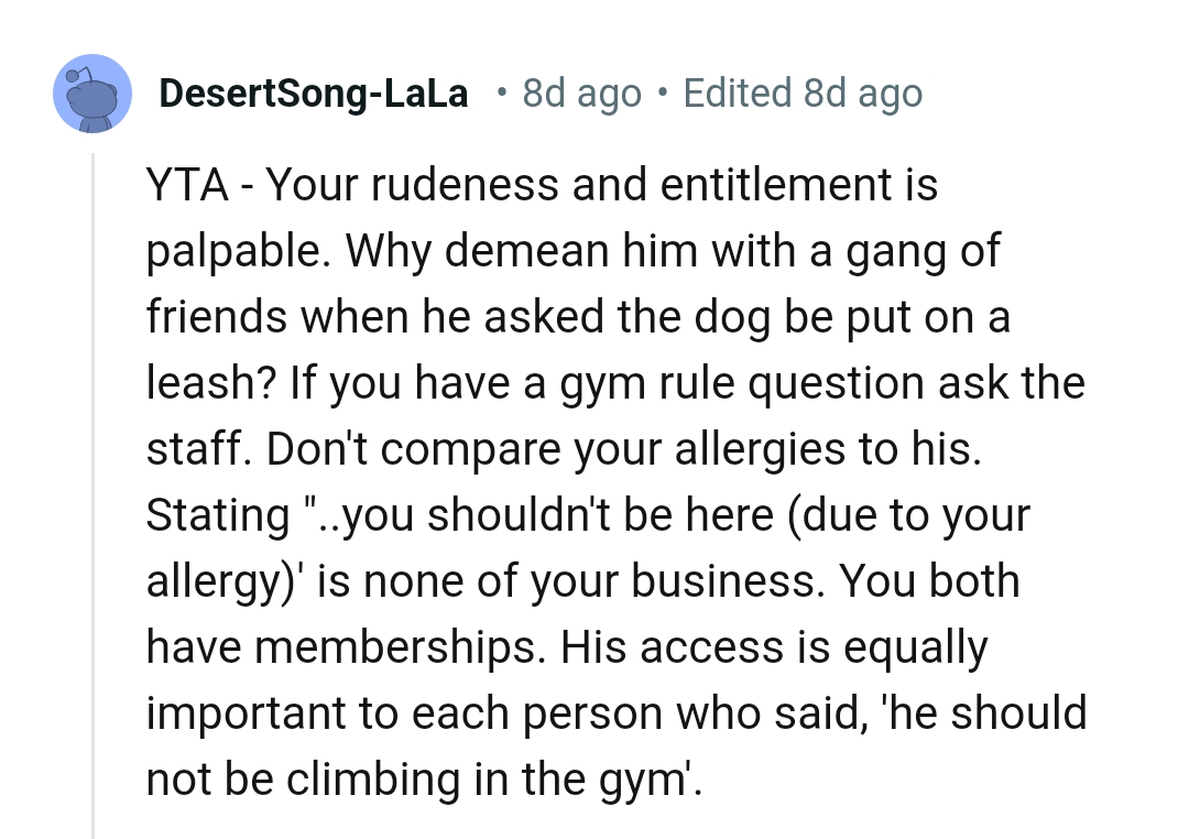 The OP shouldn't compare her allergies to his