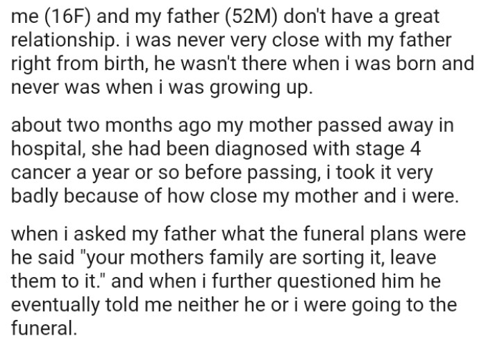 OP's mom had been diagnosed with stage 4 cancer a year or so before she died