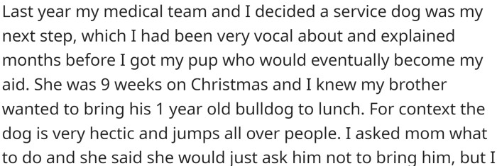 Doctors suggested that OP a service dog would be helpful