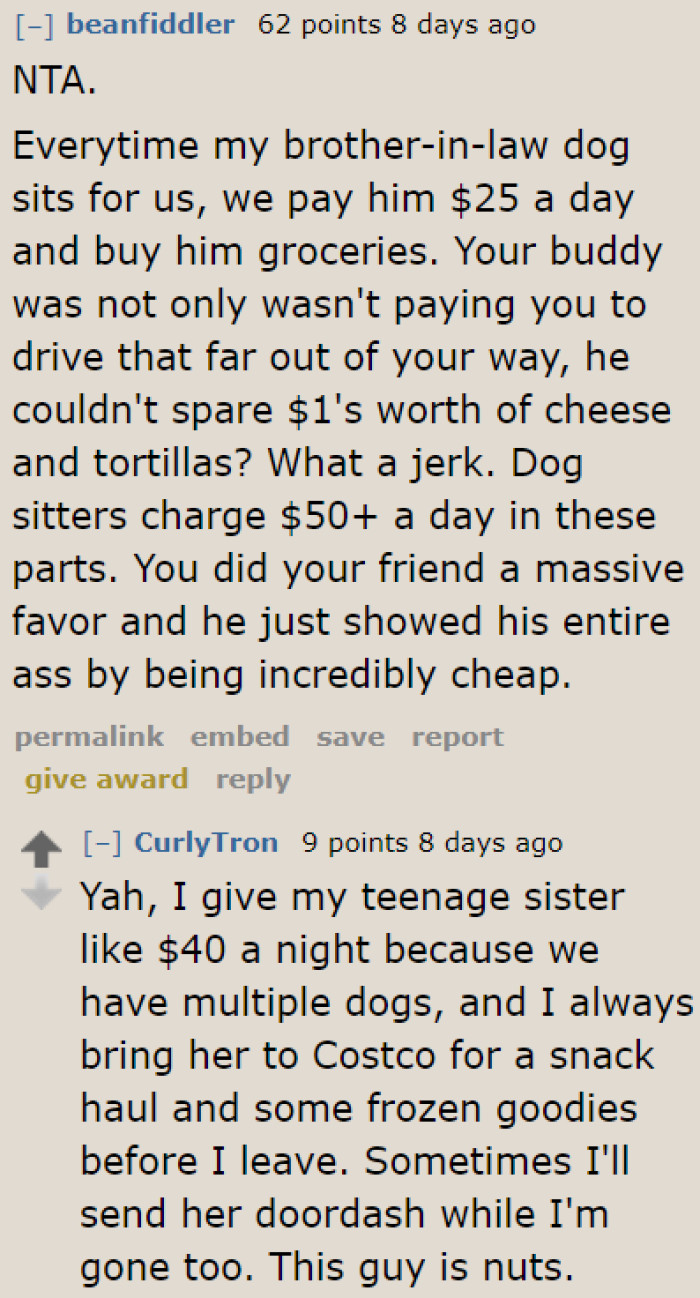 The Dog Owner Is a Cheapskate Indeed. If He Didn't Want Any of His Food Touched, He Should Have Left a Meal for the OP.