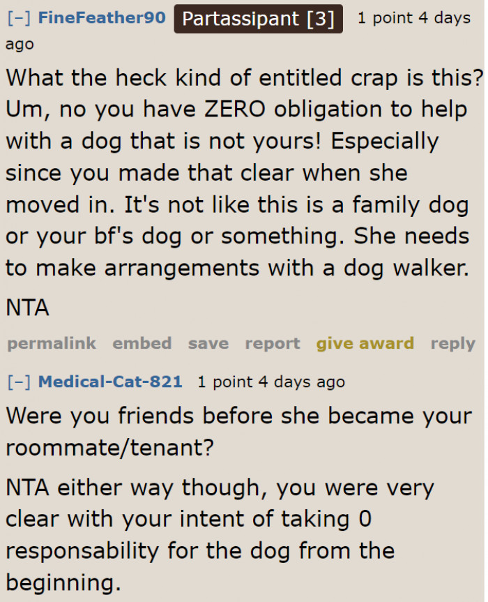The OP has zero responsibility for the dog.