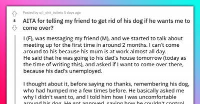 Entitled Redditor Gets Ditched For Telling Her Friend To Get Rid Of His Dog If He Wants Her To Come Over