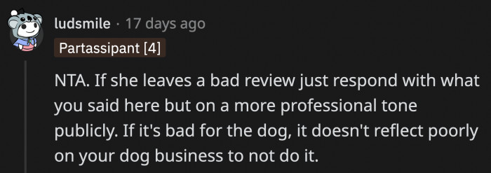 OP obviously followed this advice when she responded to the customer's one-star review.