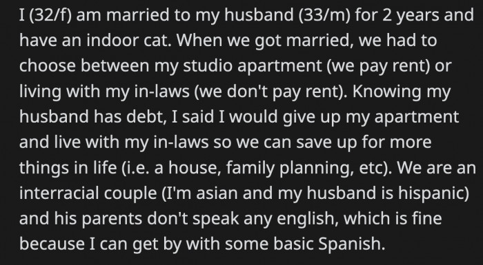 This is the dynamic of her relationship with her in-laws and how they ended up living with them