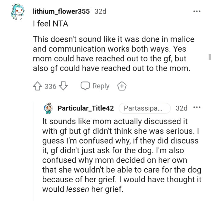 Mom could have reached out to the GF