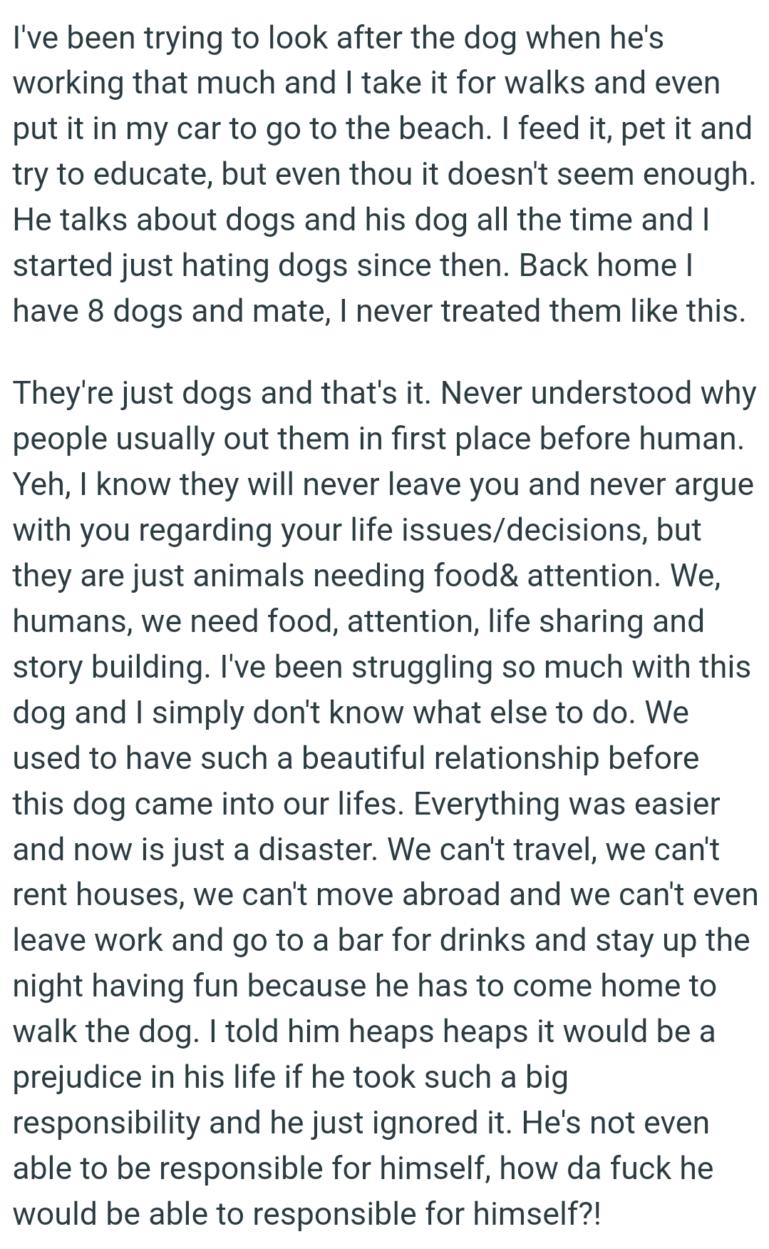 OP's BF talks about his dog all the time