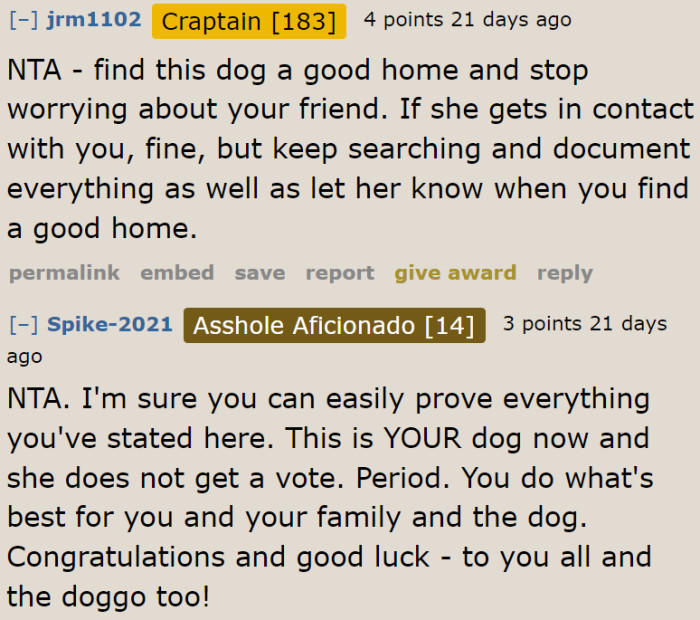 The OP can do whatever she wants with the dog at this point; the friend has no rights over this dog anymore.