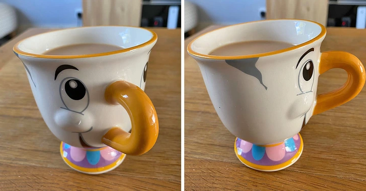 1. If you've ever been enchanted by Beauty and the Beast, you'll surely recognize the adorable character named Chip. This mug pays homage to Chip with meticulous attention to detail, featuring his iconic features, including the chip that lends him his name and extra charm. Perfect for any Disney fan, this mug is not only cute but also functional—you can actually sip your favorite beverage from it. It's a delightful addition to any Disney collection, sure to bring a touch of magic to your daily routine.
