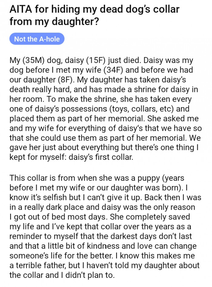 OP: Hiding my dead dog's collar from my daughter