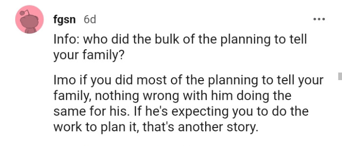 You did most of the planning to tell your family