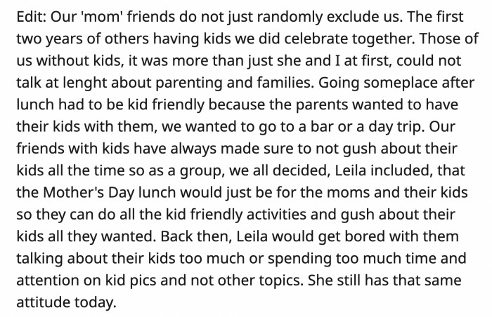 OP explained further how the joint celebration came about and Leila's general attitude towards kids