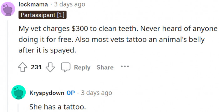 She also had a tattoo, but no one noticed it before the surgery.