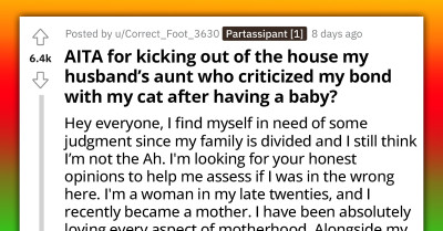 Young Mother Kicks Out Husband's Busybody Aunt For Saying She Should Keep Her Cat Away From The Baby
