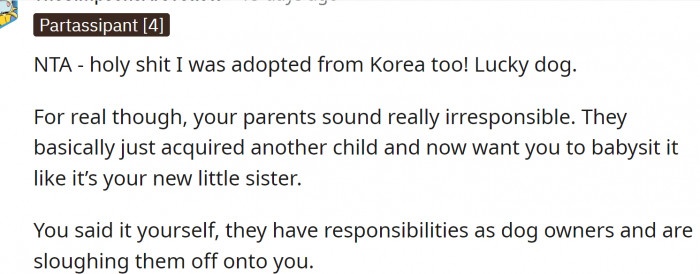 The parents sound really irresponsible. They basically just got another child and want the first child to babysit.